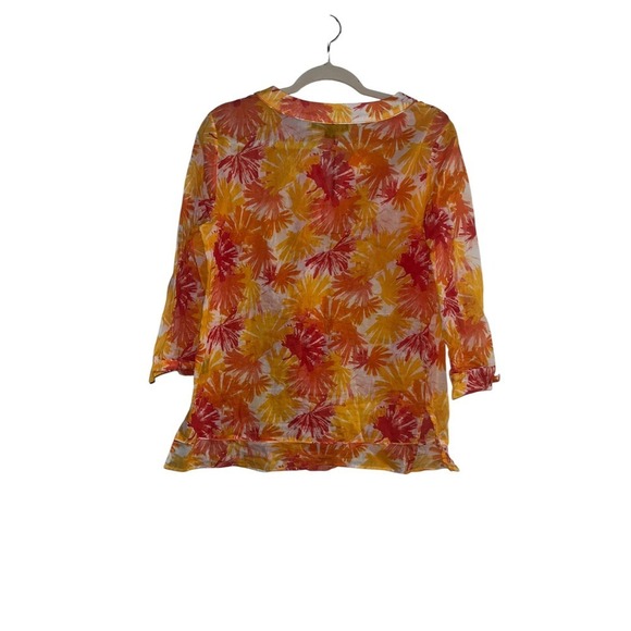 Lafayette 148 bright plunge blouse boho Batik summer sheer size s - Picture 2 of 5